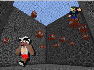 マイクラッチ教材の作品例「密室トラップを生き残れ!」のゲーム画面