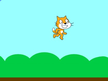 Scratch教材の作品例「ジャンプゲーム」のゲーム画面